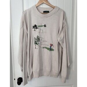 Vintage Sutter & Grant Golf knit sweater mens Size XL embroidery made USA Cream